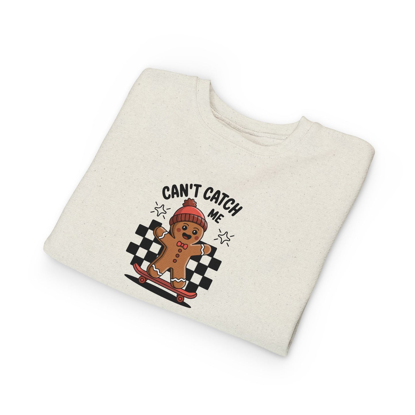T-Shirt Playful Toddler Sweatshirt with 'Can’t Catch Me' Design Cute Kids Outfit Fun Holiday Gift Cozy Fall Wear Cheeky Gingerbread Sweater