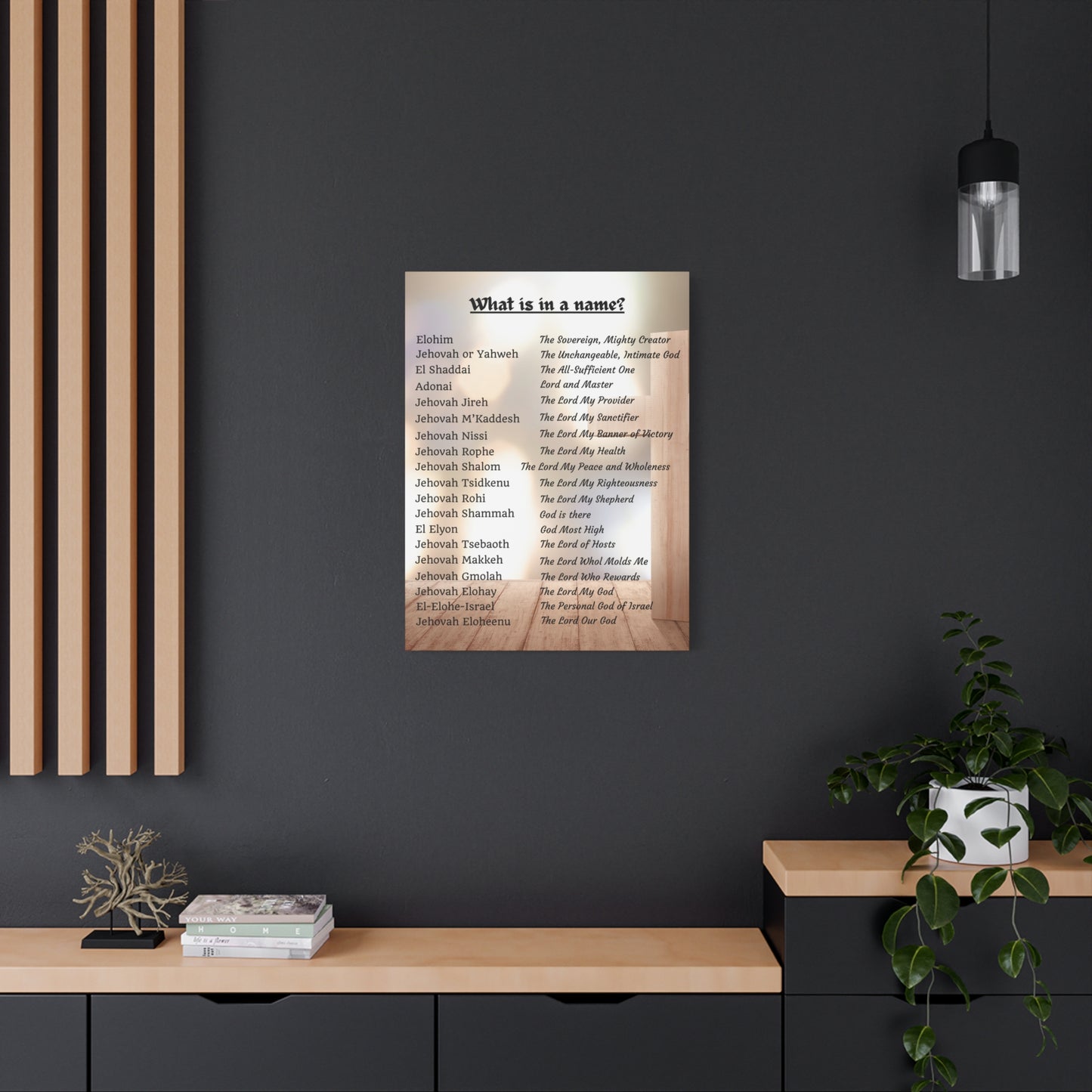 Wall Art Spiritual Print Inspirational Home Decor Religious Canvas Name of God Artwork Faith-Based Gift Idea Unique Scripture Art