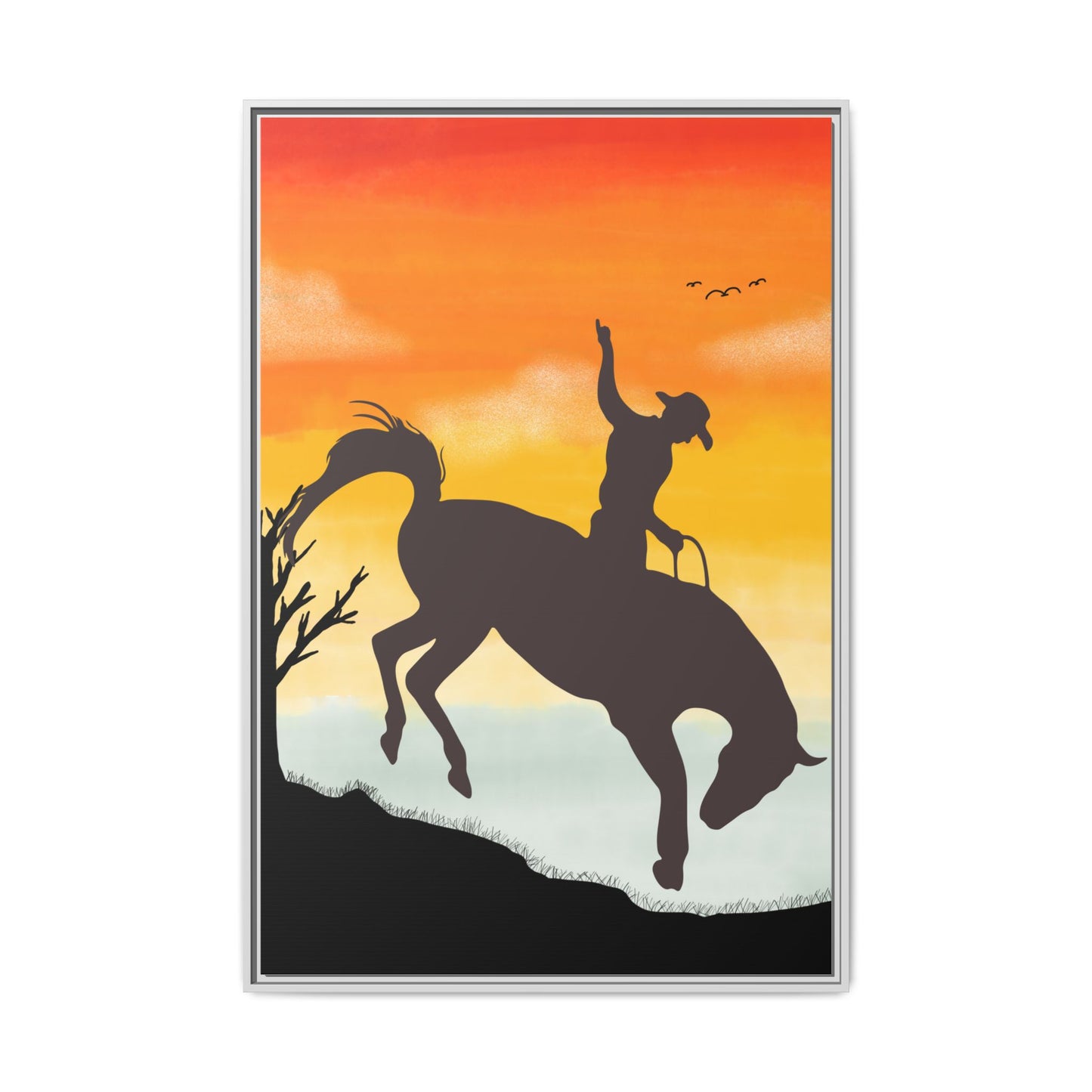 Framed Cowboy Sunset Canvas Art Equestrian Decor Farmhouse Wall Art Rustic Home Decoration Gift for Horse Lovers Rodeo Decor Housewarming Gift