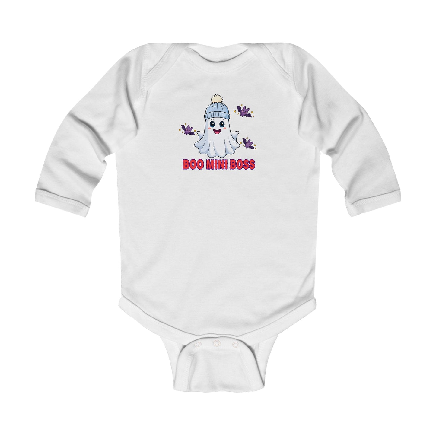 Boo Mini Boss Infant Bodysuit Cute Ghost with Bat Accents Matching Family Halloween Fun Tee Halloween Photos