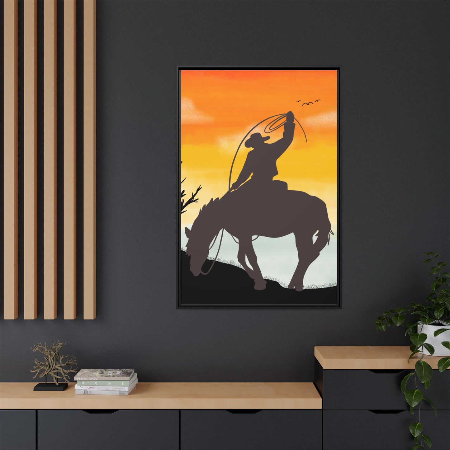 Framed Cowboy Rodeo Art Print Canvas Wall Decor Western Home Decor Rustic Cowboy Gift Equestrian Wall Art Country Themed Art Housewarming Gift