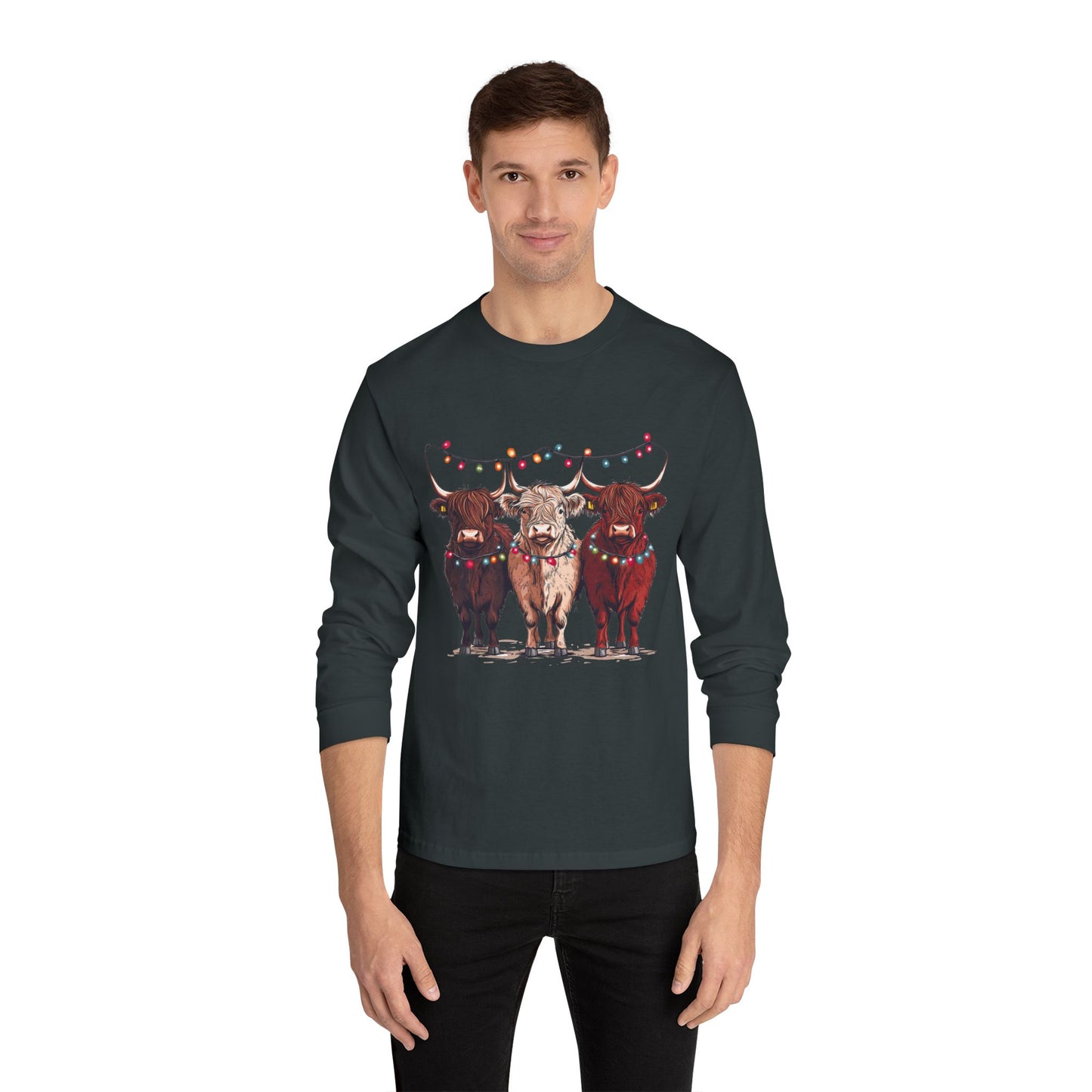 T-Shirt Unisex Classic Long Sleeve Cute Christmas Cows Gift For Anyone Holiday Attire Seasonal Fun