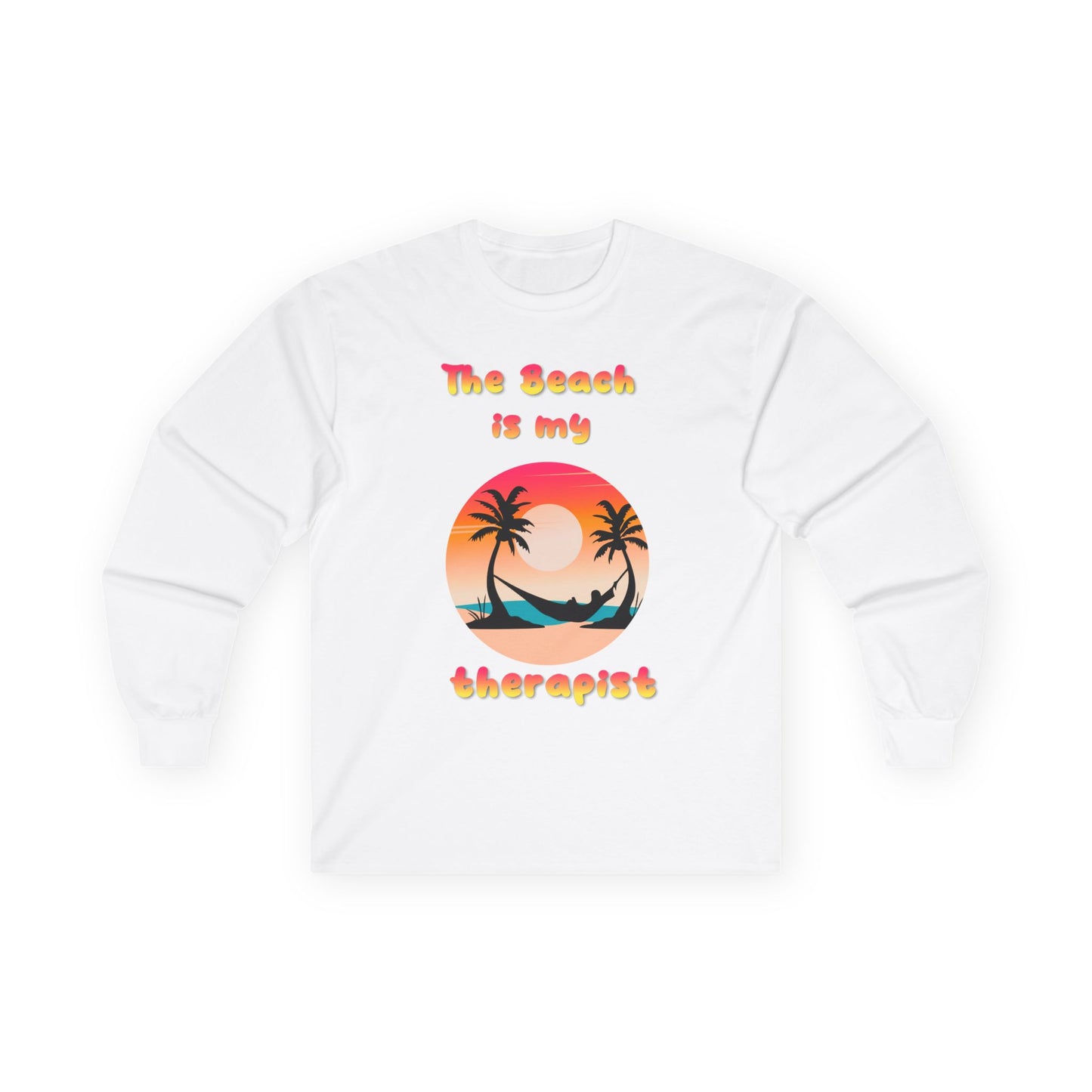 T-Shirt Beach Therapy Long Sleeve Tee Unisex Cotton Shirt for Beach Lovers Gifts for Vacation Summer Ocean Enthusiasts Relaxation