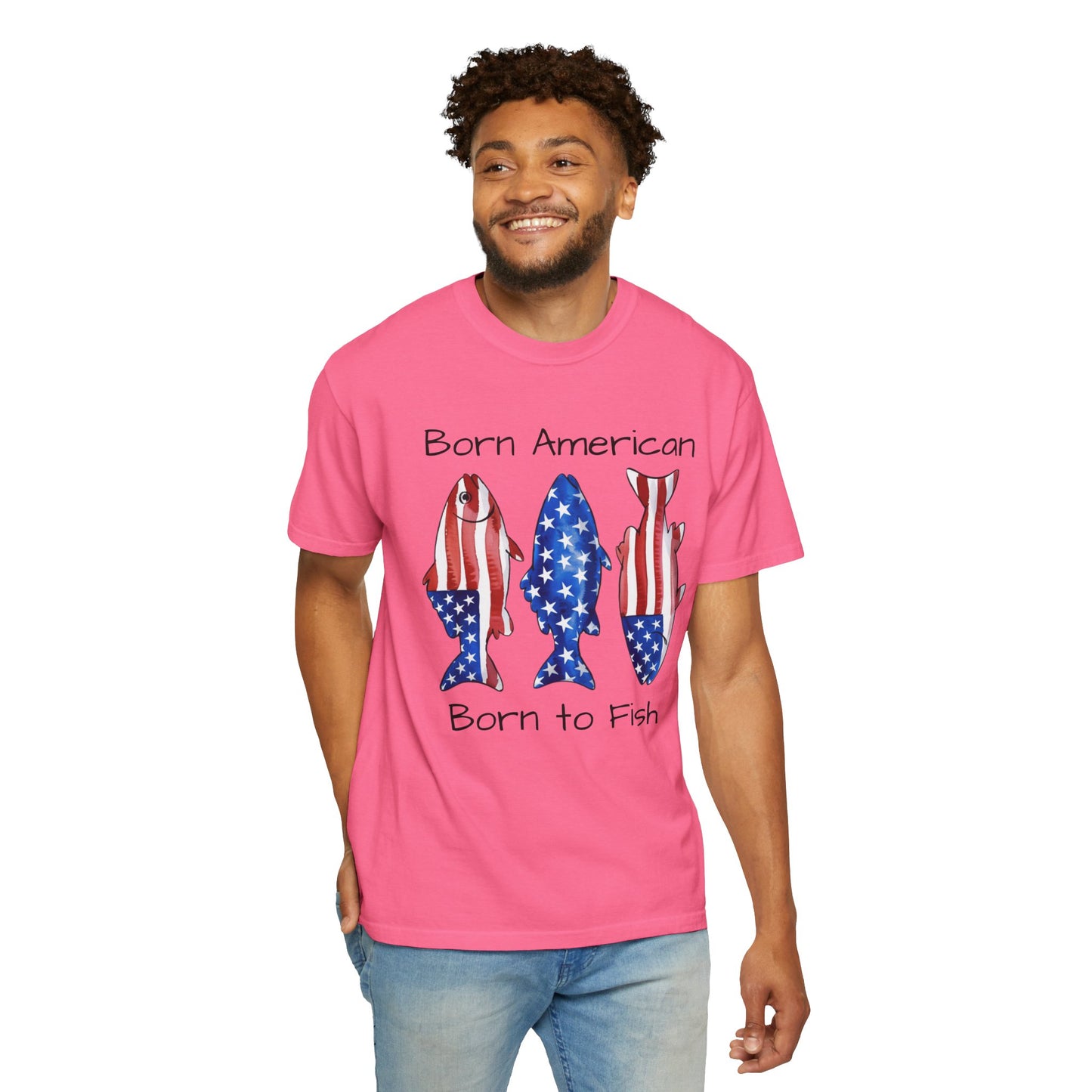 T-Shirt — "Born American Born to Fish" Patriotic Fishing Tee