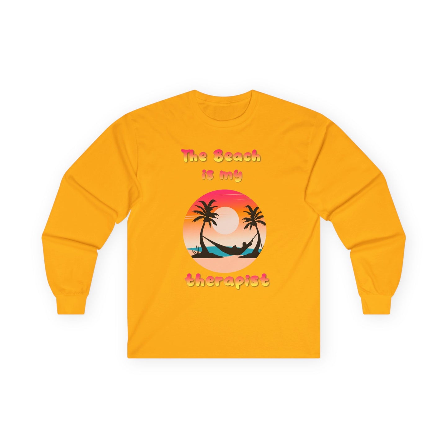 T-Shirt Beach Therapy Long Sleeve Tee Unisex Cotton Shirt for Beach Lovers Gifts for Vacation Summer Ocean Enthusiasts Relaxation