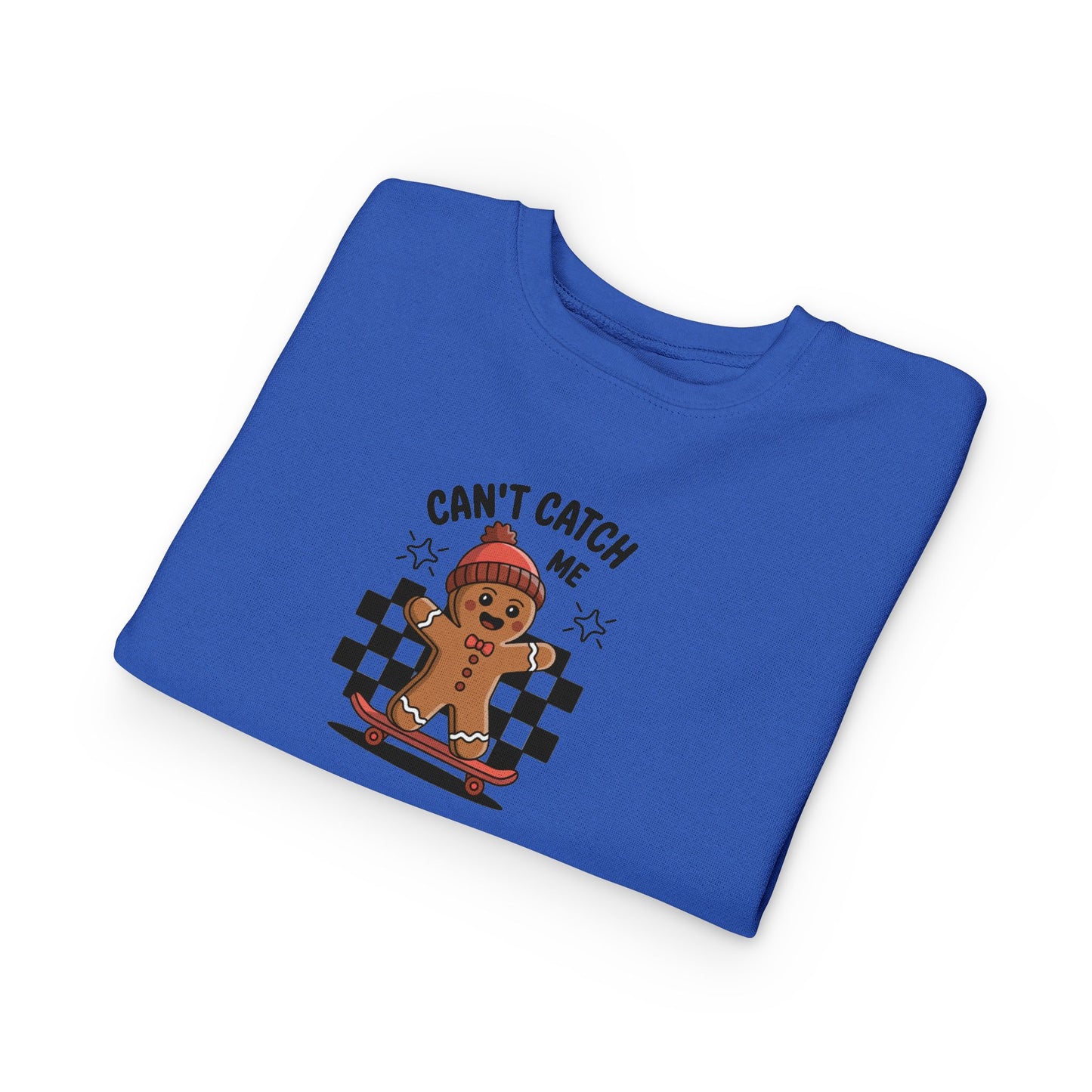 T-Shirt Playful Toddler Sweatshirt with 'Can’t Catch Me' Design Cute Kids Outfit Fun Holiday Gift Cozy Fall Wear Cheeky Gingerbread Sweater