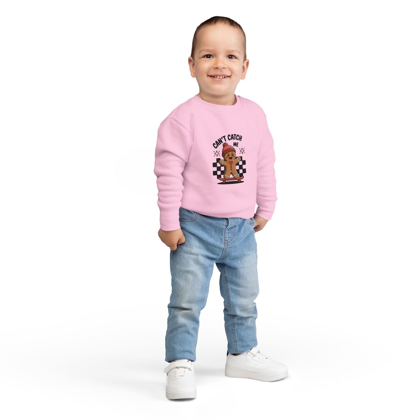 T-Shirt Playful Toddler Sweatshirt with 'Can’t Catch Me' Design Cute Kids Outfit Fun Holiday Gift Cozy Fall Wear Cheeky Gingerbread Sweater