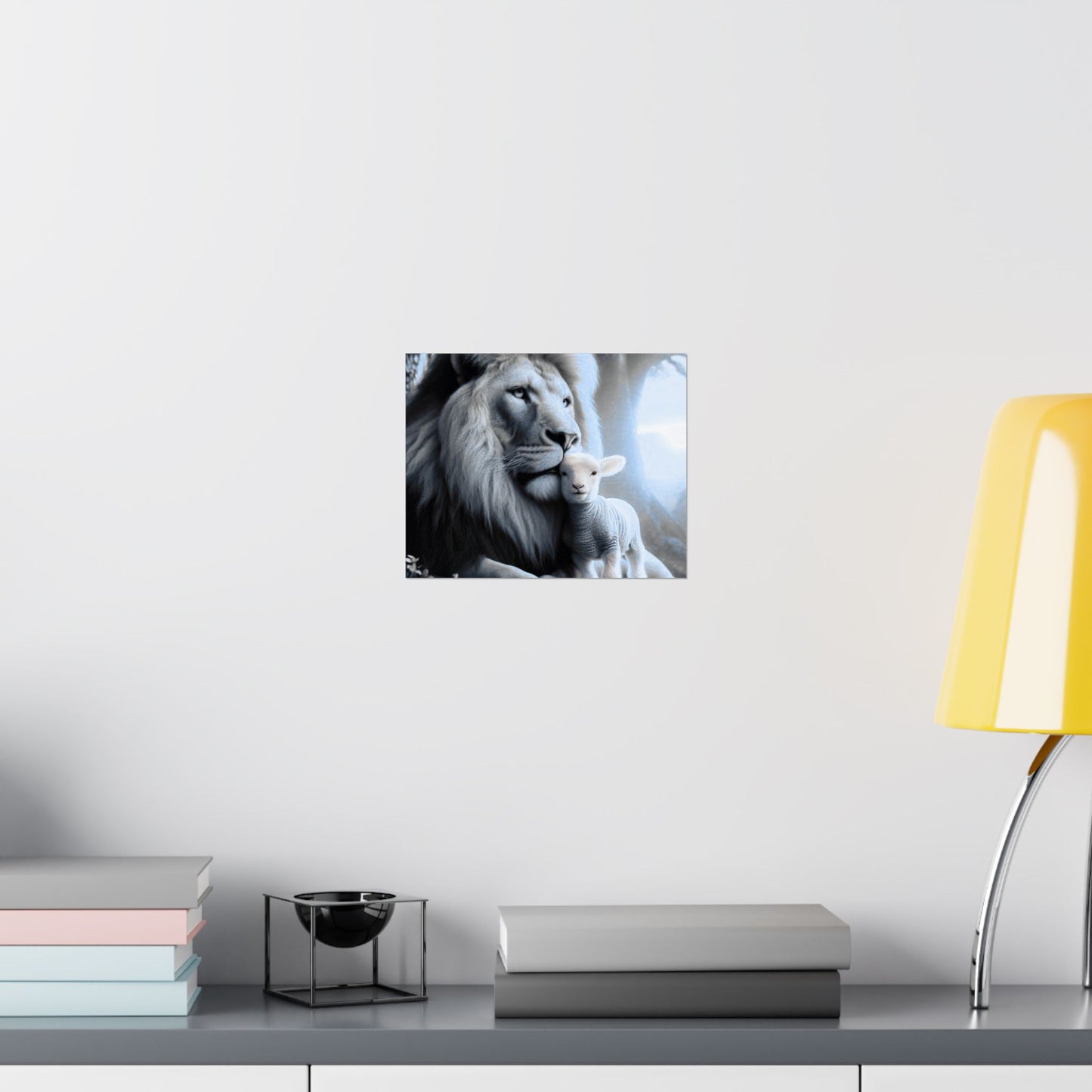 Lion and Lamb Matte Poster — Peaceful Nursery Wall Art