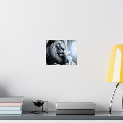 Lion and Lamb Matte Poster — Peaceful Nursery Wall Art
