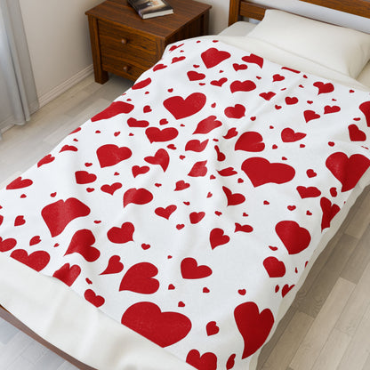 Velveteen Plush Blanket — Red Heart Pattern Cozy Throw for Valentine’s Day & Romantic Gifts