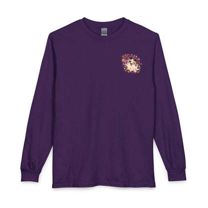 Halloween Long Sleeve Tee — "Just Here for the Boos" Ghost Party Shirt