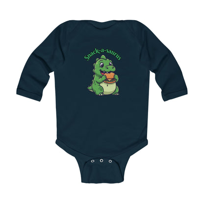 Infant Bodysuit — Cute Baby Dinosaur "Snack-a-saurus" Long Sleeve Onesie