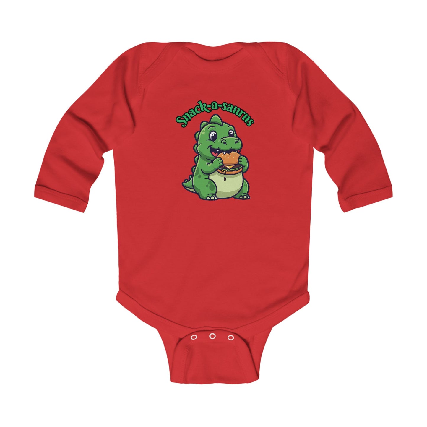 Infant Bodysuit — Cute Baby Dinosaur "Snack-a-saurus" Long Sleeve Onesie