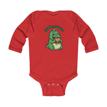 Infant Bodysuit — Cute Baby Dinosaur "Snack-a-saurus" Long Sleeve Onesie