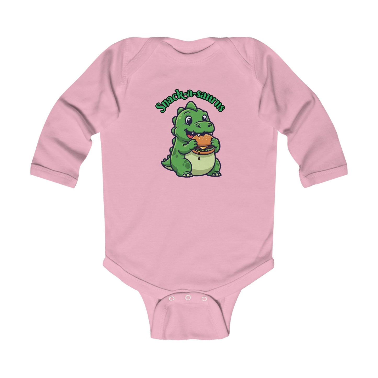 Infant Bodysuit — Cute Baby Dinosaur "Snack-a-saurus" Long Sleeve Onesie