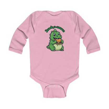 Infant Bodysuit — Cute Baby Dinosaur "Snack-a-saurus" Long Sleeve Onesie