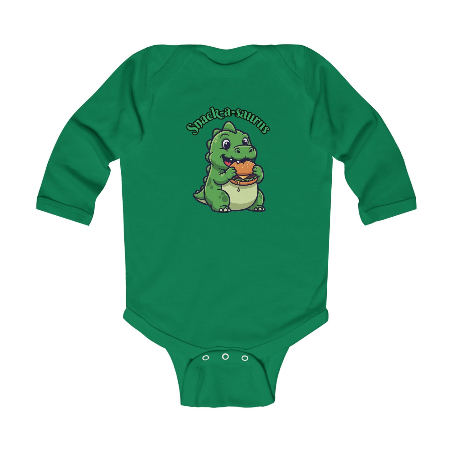 Infant Bodysuit — Cute Baby Dinosaur "Snack-a-saurus" Long Sleeve Onesie