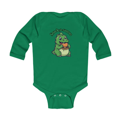 Infant Bodysuit — Cute Baby Dinosaur "Snack-a-saurus" Long Sleeve Onesie
