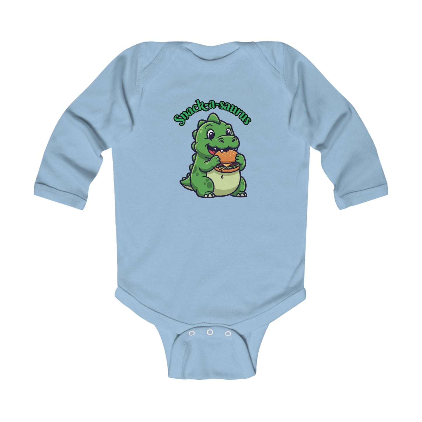 Infant Bodysuit — Cute Baby Dinosaur "Snack-a-saurus" Long Sleeve Onesie