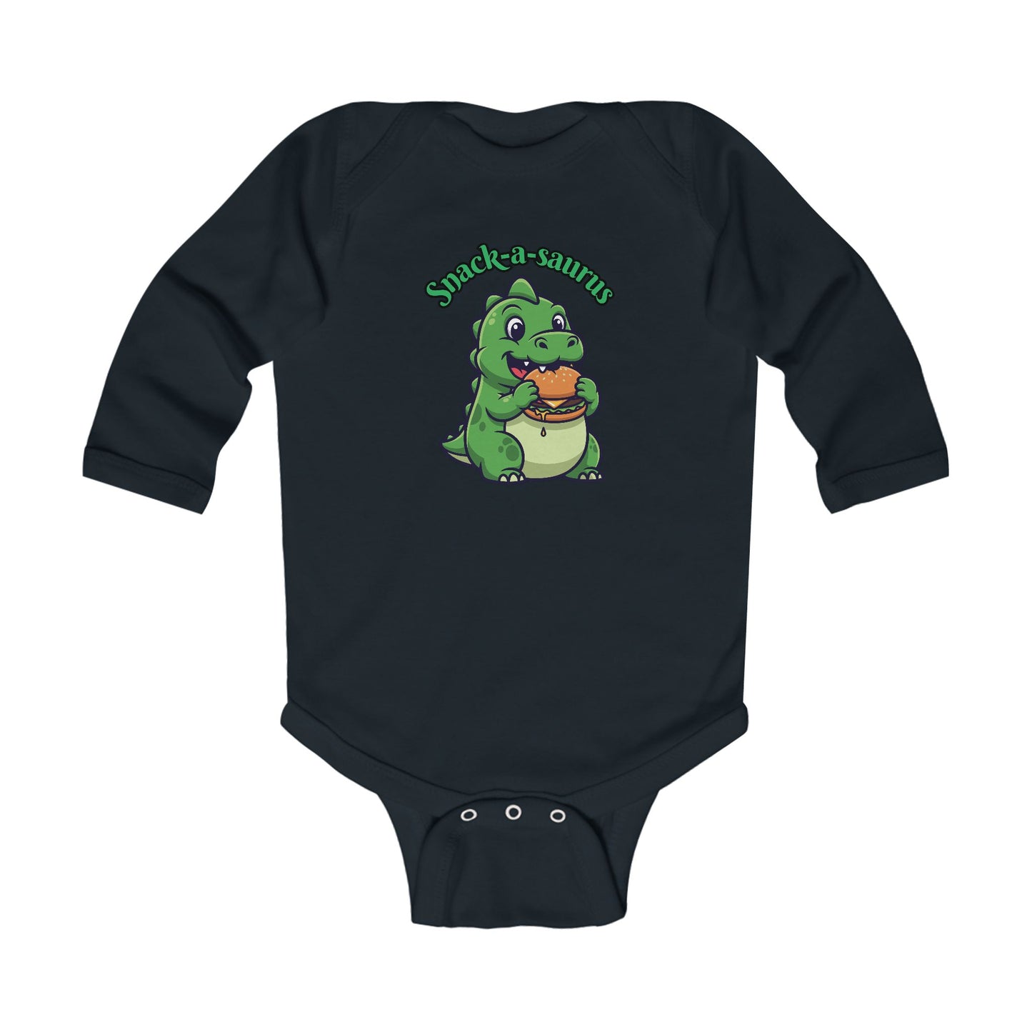 Infant Bodysuit — Cute Baby Dinosaur "Snack-a-saurus" Long Sleeve Onesie