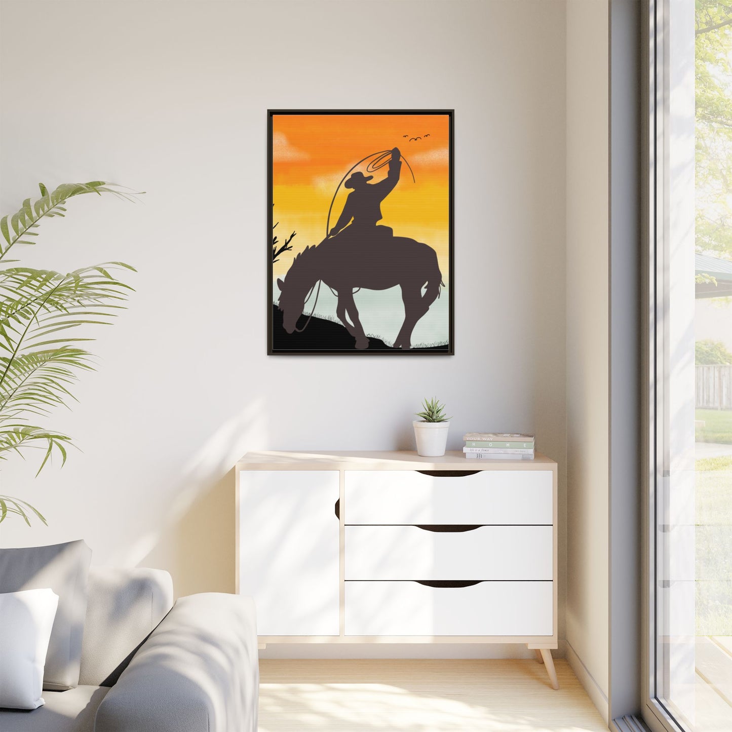 Framed Cowboy Rodeo Art Print Canvas Wall Decor Western Home Decor Rustic Cowboy Gift Equestrian Wall Art Country Themed Art Housewarming Gift