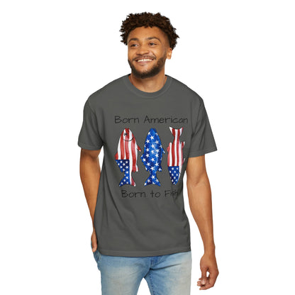 T-Shirt — "Born American Born to Fish" Patriotic Fishing Tee