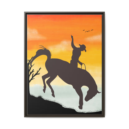 Framed Cowboy Sunset Canvas Art Equestrian Decor Farmhouse Wall Art Rustic Home Decoration Gift for Horse Lovers Rodeo Decor Housewarming Gift