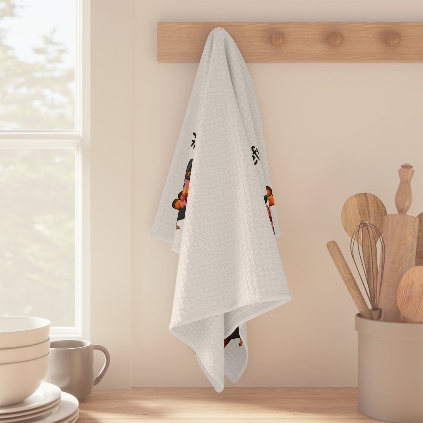 Thankful Turkeys Microfiber Tea Towel — "Give Thanks with a Grateful Heart" Thanksgiving Kitchen Towel