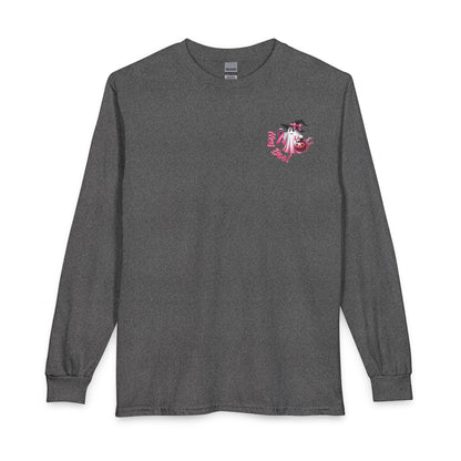 Breast Cancer Awareness Long Sleeve Tee — "In October We Wear Pink" Cow Design