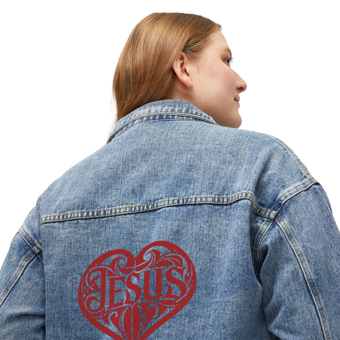 Jacket Denim Jacket Heartfelt Women's Denim Jacket Faith-Inspired Fashion Perfect for Everyday Wear Casual Outings and Religious Celebrations