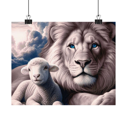 Lion and Lamb Matte Poster – Inspirational Religious Wall Art, Peaceful Nursery Print