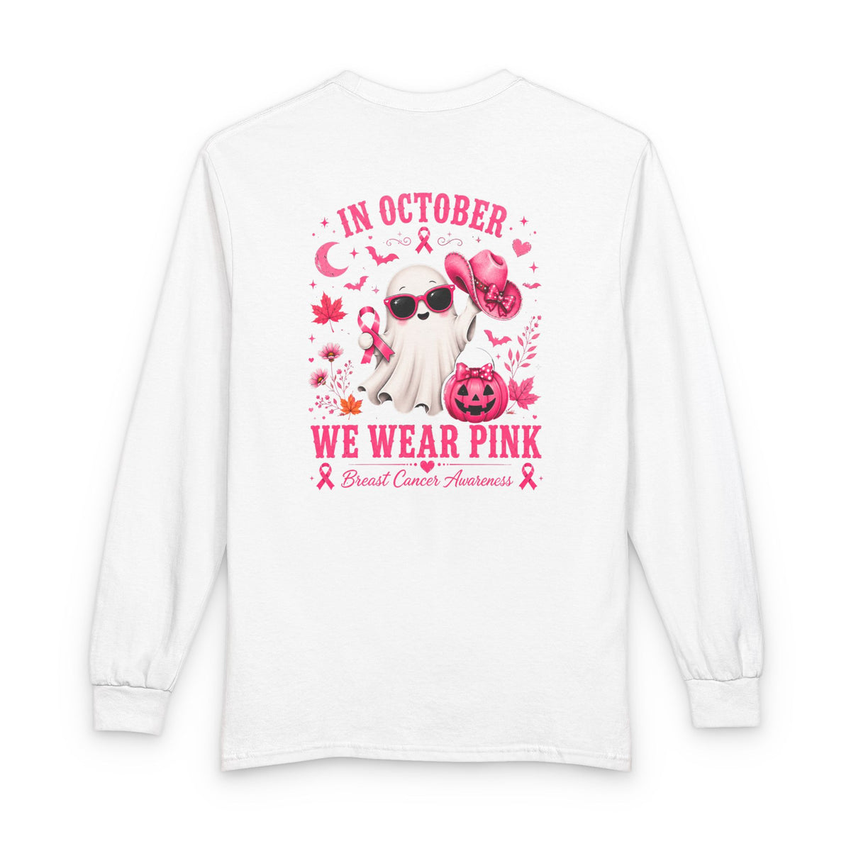 Breast Cancer Awareness Long Sleeve — "In October We Wear Pink" Ghost Tee