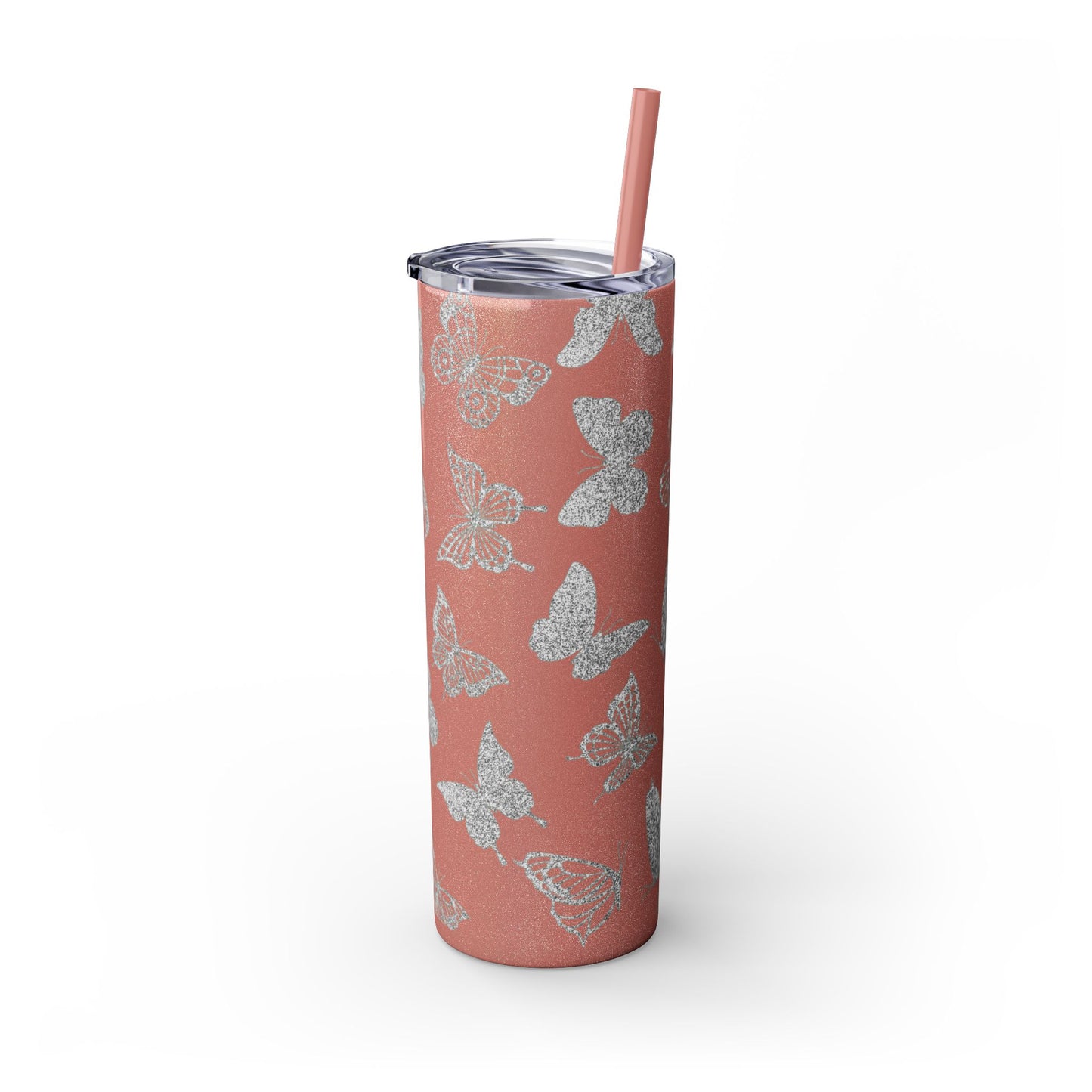Tumbler Travel Butterfly Design Skinny Tumbler with Straw - 20oz, Stylish Drinkware for Nature Lovers Gift for Anyone