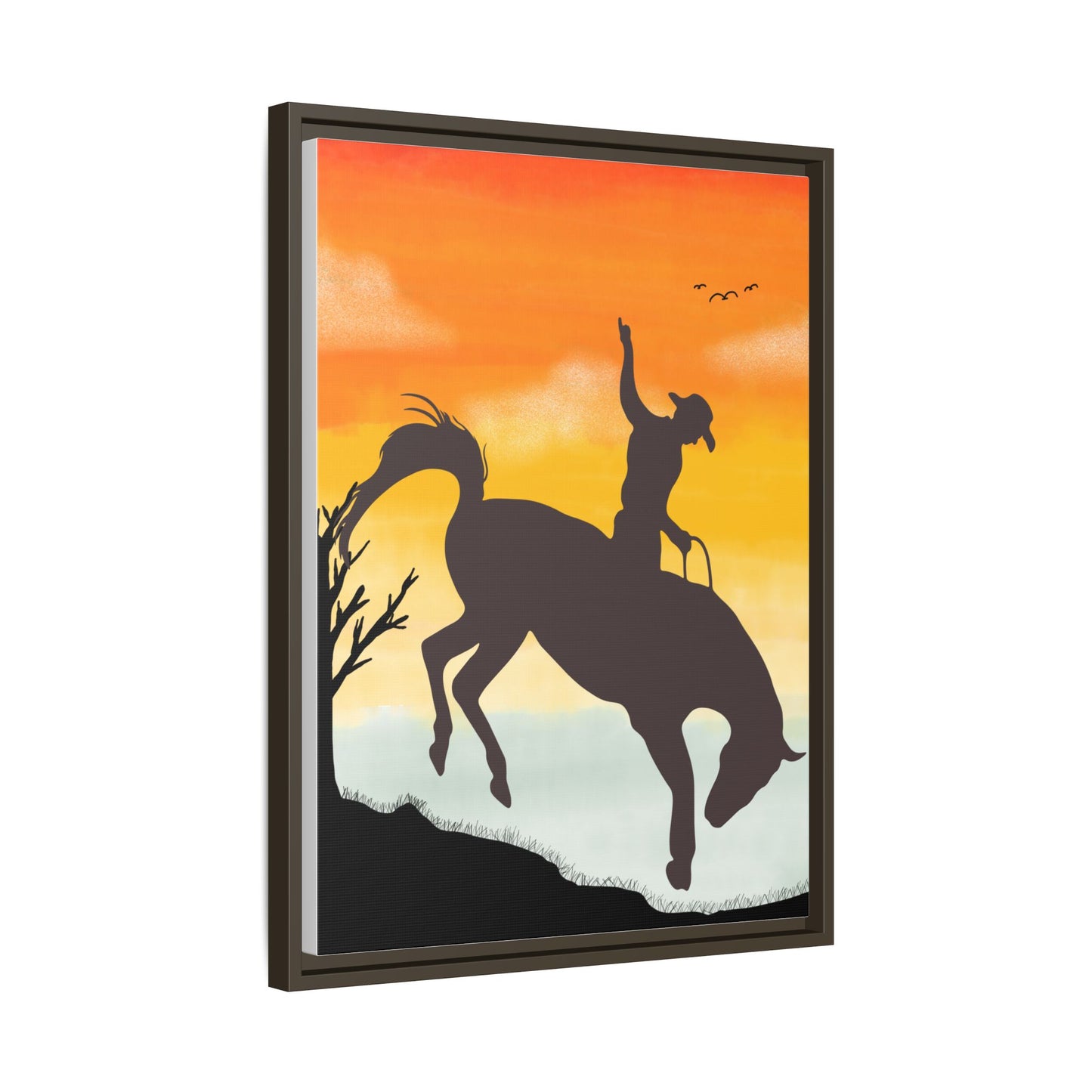 Framed Cowboy Sunset Canvas Art Equestrian Decor Farmhouse Wall Art Rustic Home Decoration Gift for Horse Lovers Rodeo Decor Housewarming Gift