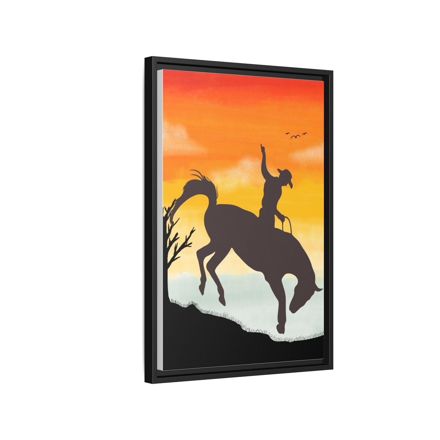 Framed Cowboy Sunset Canvas Art Equestrian Decor Farmhouse Wall Art Rustic Home Decoration Gift for Horse Lovers Rodeo Decor Housewarming Gift