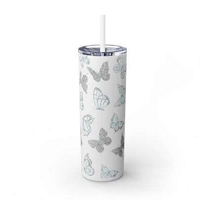 Tumbler Travel Butterfly Design Skinny Tumbler with Straw - 20oz, Stylish Drinkware for Nature Lovers Gift for Anyone