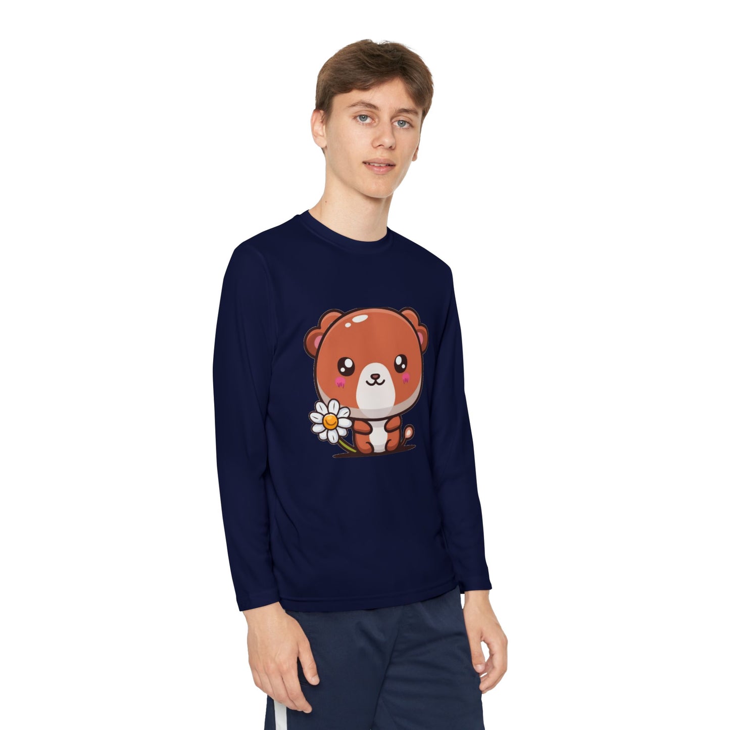 T-Shirt Cute Bear Youth Long Sleeve Competitor Tee Kids Bear Shirt Playful Tee for Boys and Girls Adorable Spring Apparel Gift