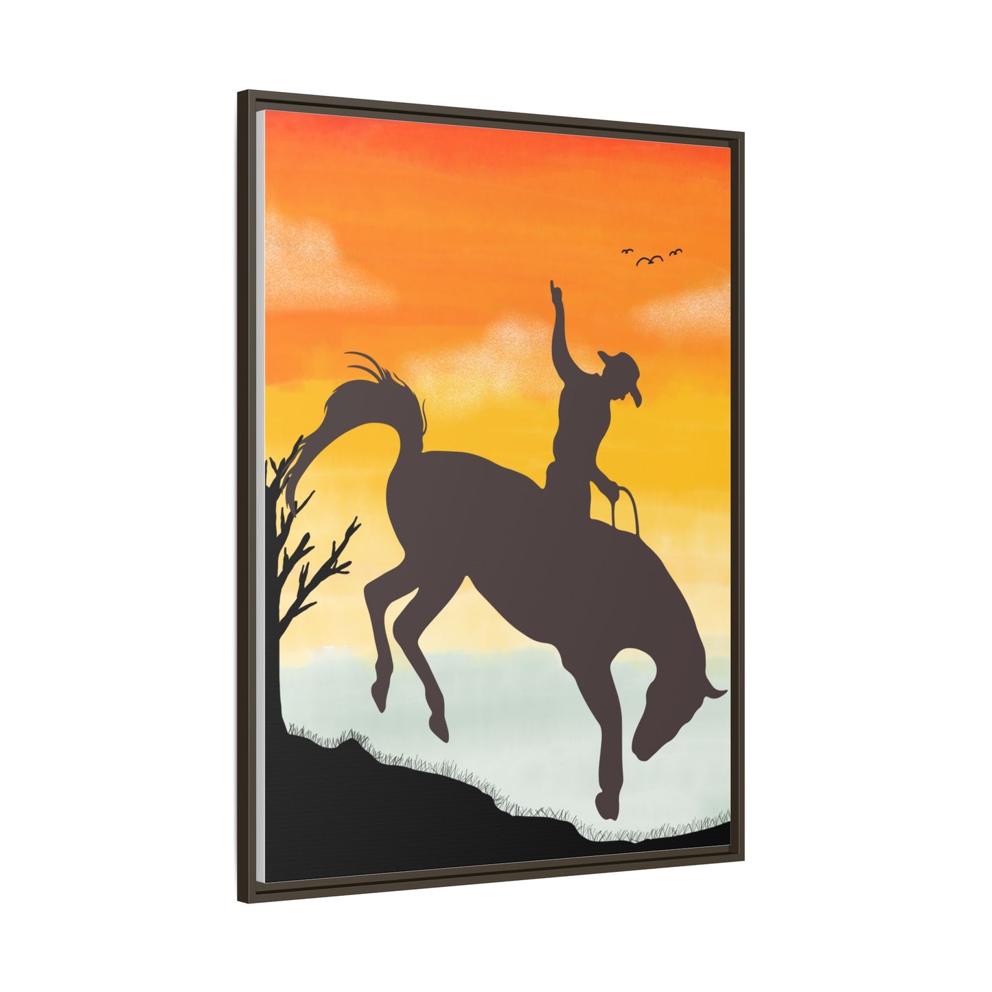 Framed Cowboy Sunset Canvas Art Equestrian Decor Farmhouse Wall Art Rustic Home Decoration Gift for Horse Lovers Rodeo Decor Housewarming Gift