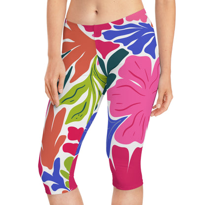Capri Leggings Tropical Floral Capri Leggings Vibrant AOP Activewear for Summer Yoga Fitness Casual Wear Beach Retreat