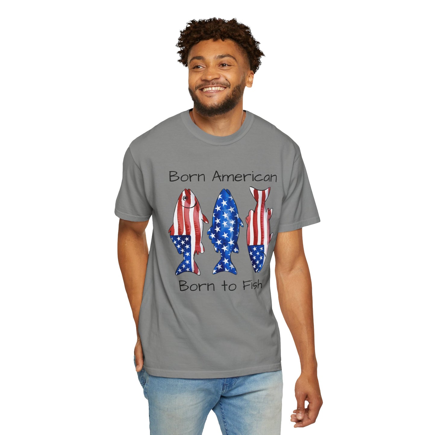 T-Shirt — "Born American Born to Fish" Patriotic Fishing Tee