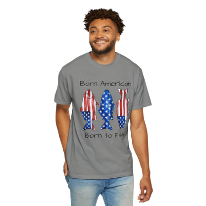 T-Shirt — "Born American Born to Fish" Patriotic Fishing Tee