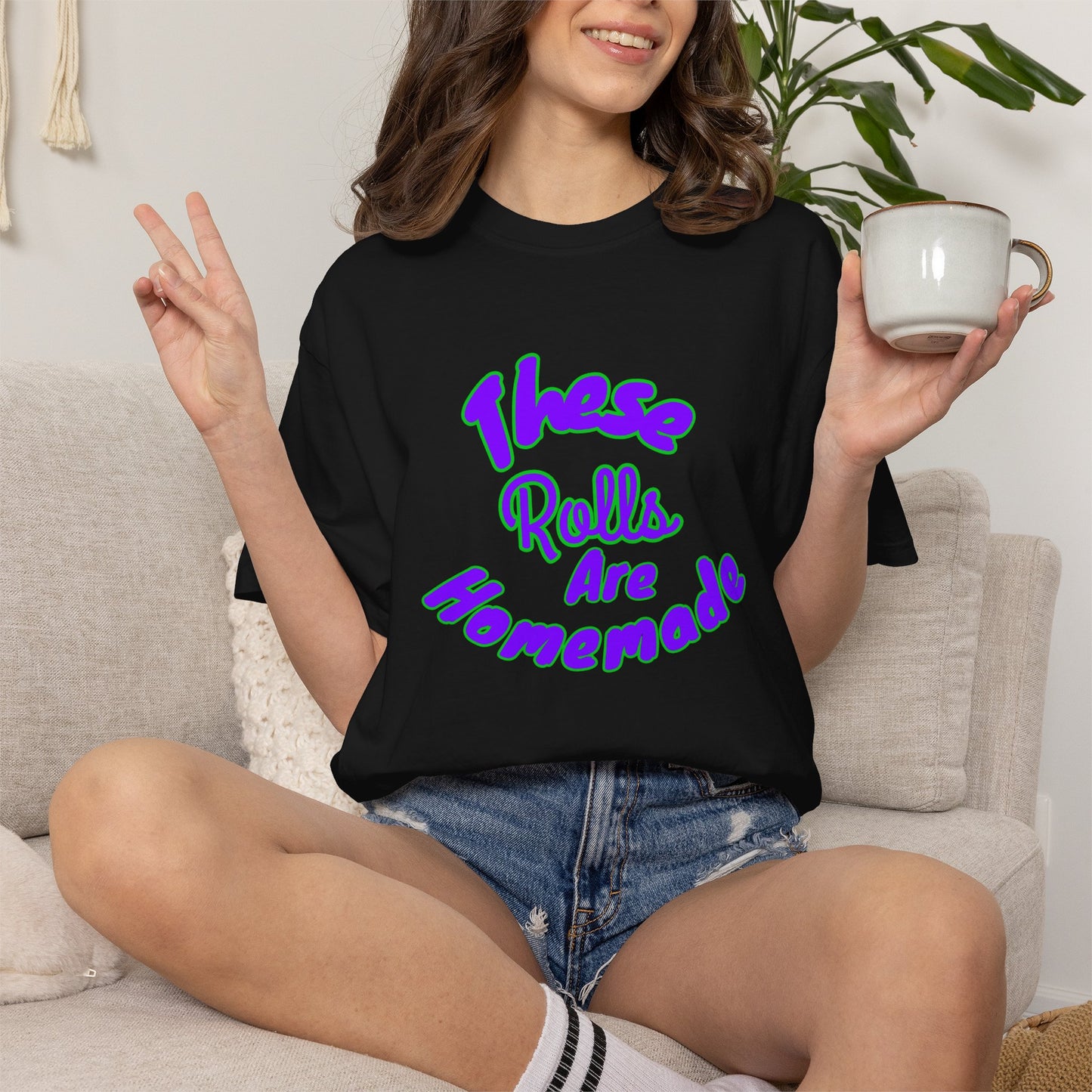 T-Shirt — "These Rolls Are Homemade" Retro Script Baking Tee