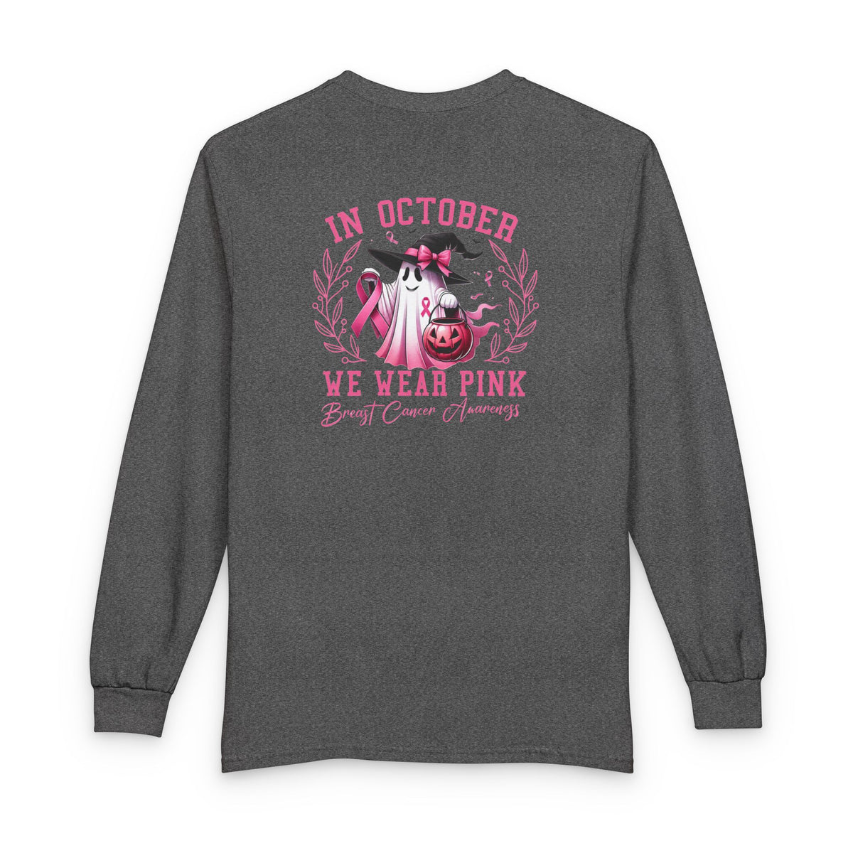 Breast Cancer Awareness Long Sleeve Tee — "In October We Wear Pink" Cow Design