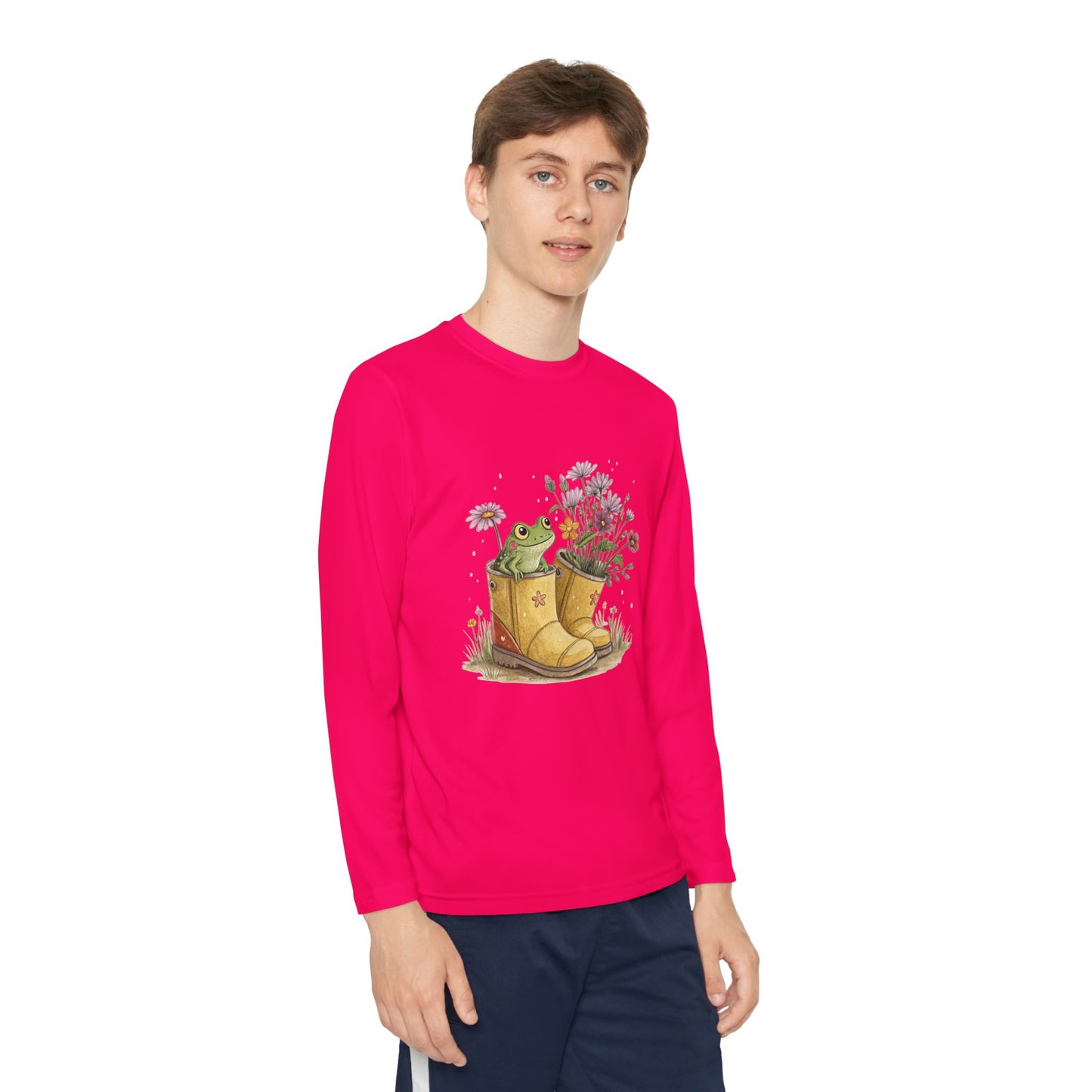 Youth Long Sleeve Tee — Froggy Garden Boots Illustration