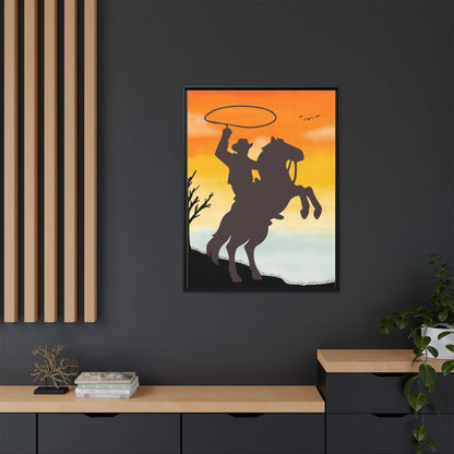 Framed Canvas Art Print Western Home Decor Rustic Wall Art Gift for Cowgirl or Cowboy Country Housewarming Rodeo Home Decor Cowboy Sunset
