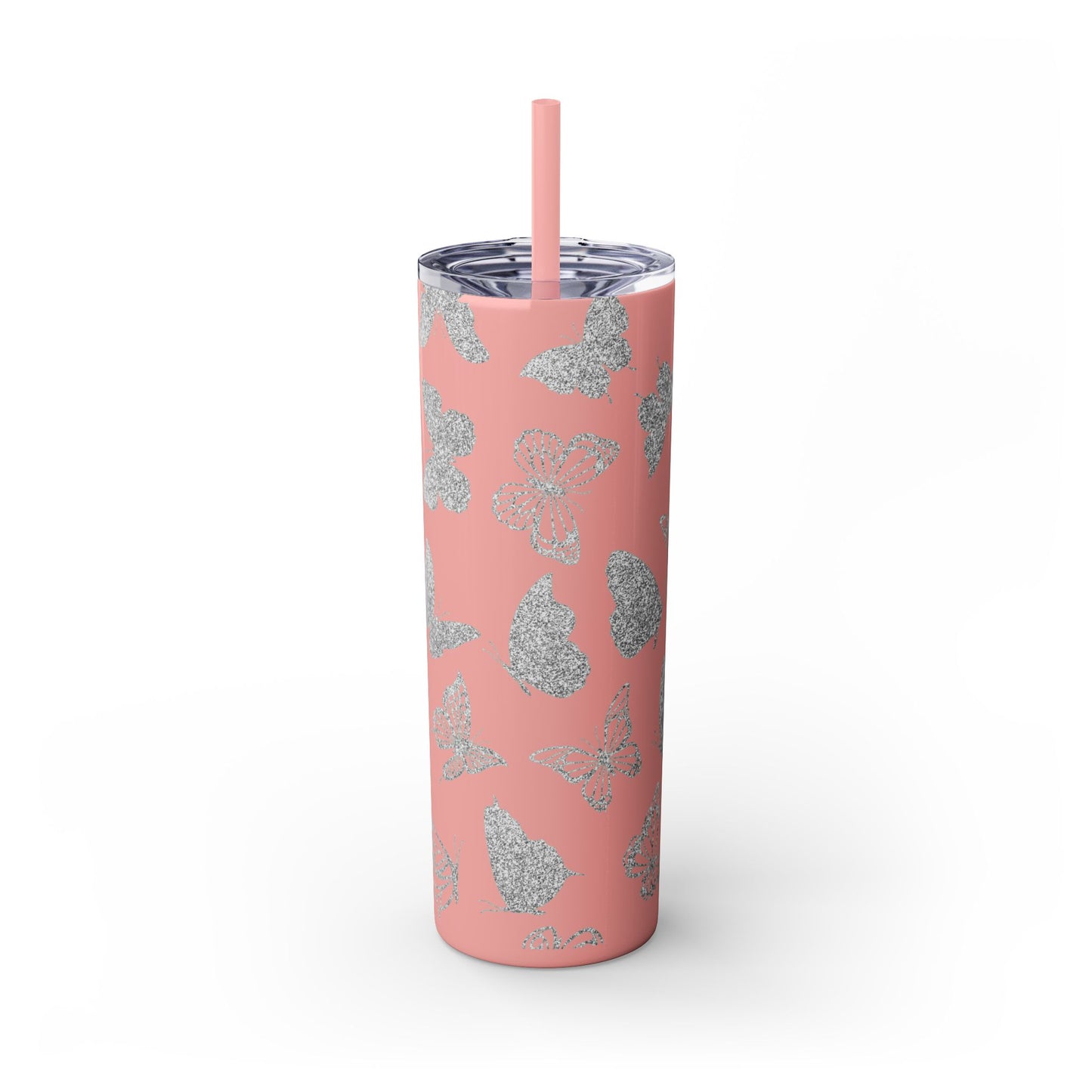 Tumbler Travel Butterfly Design Skinny Tumbler with Straw - 20oz, Stylish Drinkware for Nature Lovers Gift for Anyone