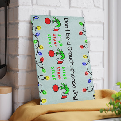 Glass Cutting Board — "Don't Be a Grouch, Choose Joy" Holiday Cutting Board (Grinch Lights Design)