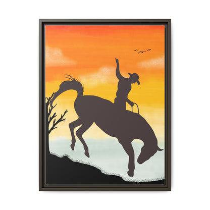 Framed Cowboy Sunset Canvas Art Equestrian Decor Farmhouse Wall Art Rustic Home Decoration Gift for Horse Lovers Rodeo Decor Housewarming Gift