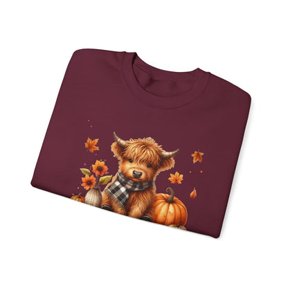 Sweatshirt Autumn Wear Funny Crewneck Pullover Fall Fashion Farm Style Cozy  Casual Outfit Highland Cow Design Print Comfort Wear Cotton Blend