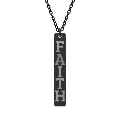 Engraved "FAITH" Vertical Bar Necklace — Personalized Stainless Steel Pendant